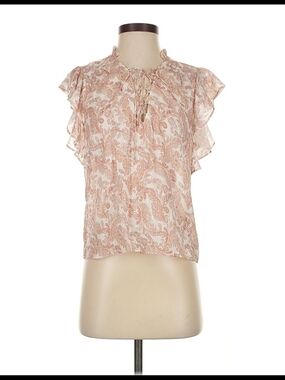 INTERMIX Paisley Lace-Up Flutter Sleeve Top in Cream & Pink